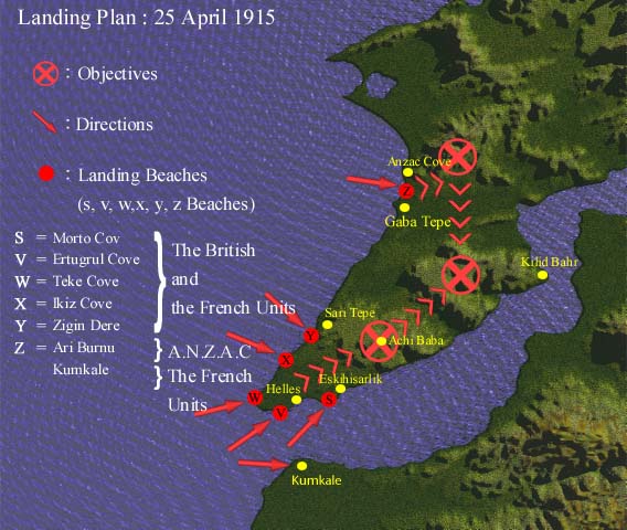 The sketch showing Allied landing plan on 25 April 1915
